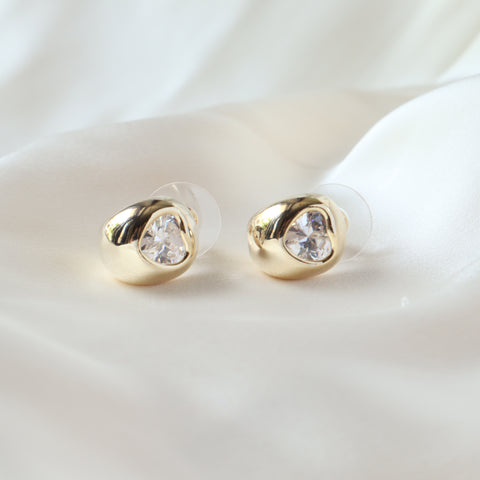 Heart Single Stone Cuff 18K Gold Plated Earrings