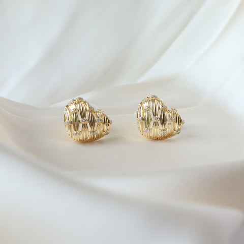 Heart Wire Studded 18K Gold Plated Earrings