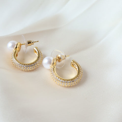 Pearl Cuff Hoop 18K Gold Plated Earrings
