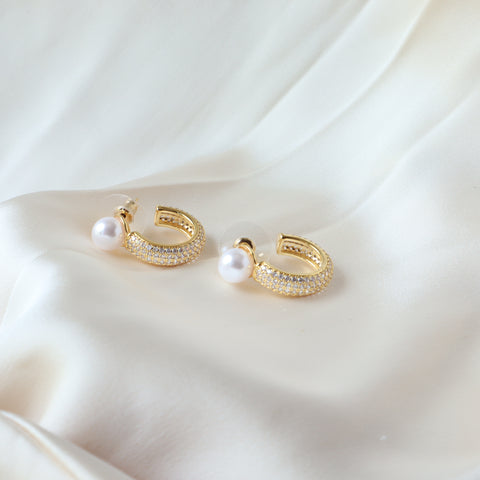 Pearl Cuff Hoop 18K Gold Plated Earrings