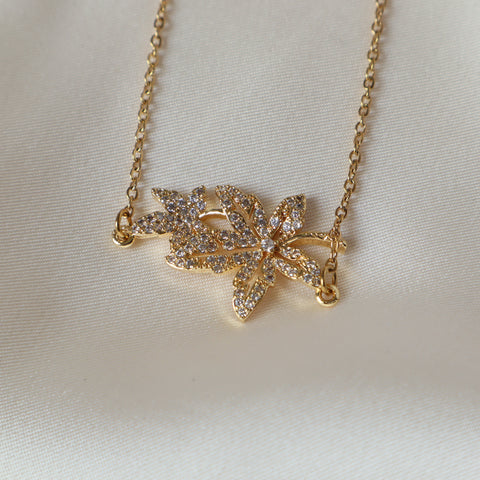 Spring Leaf Studded 18K Gold Plated Necklace