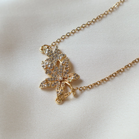 Spring Leaf Studded 18K Gold Plated Necklace