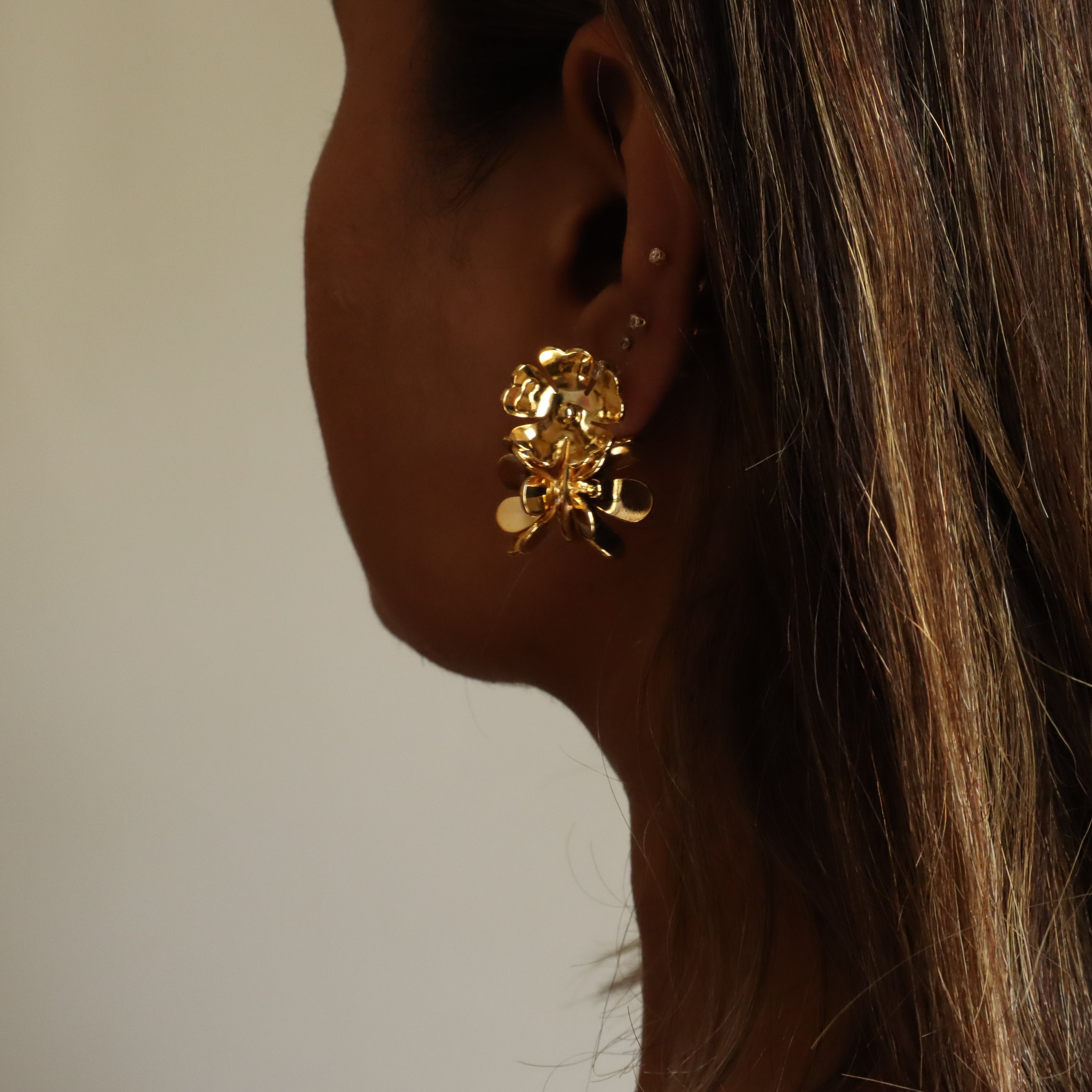 Big Peony 18K Gold Plated Hoop Earrings