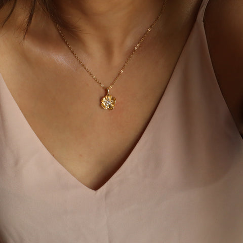 Peony Studded 18K Gold Plated Necklace