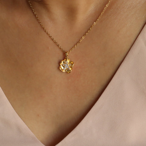 Peony Studded 18K Gold Plated Necklace