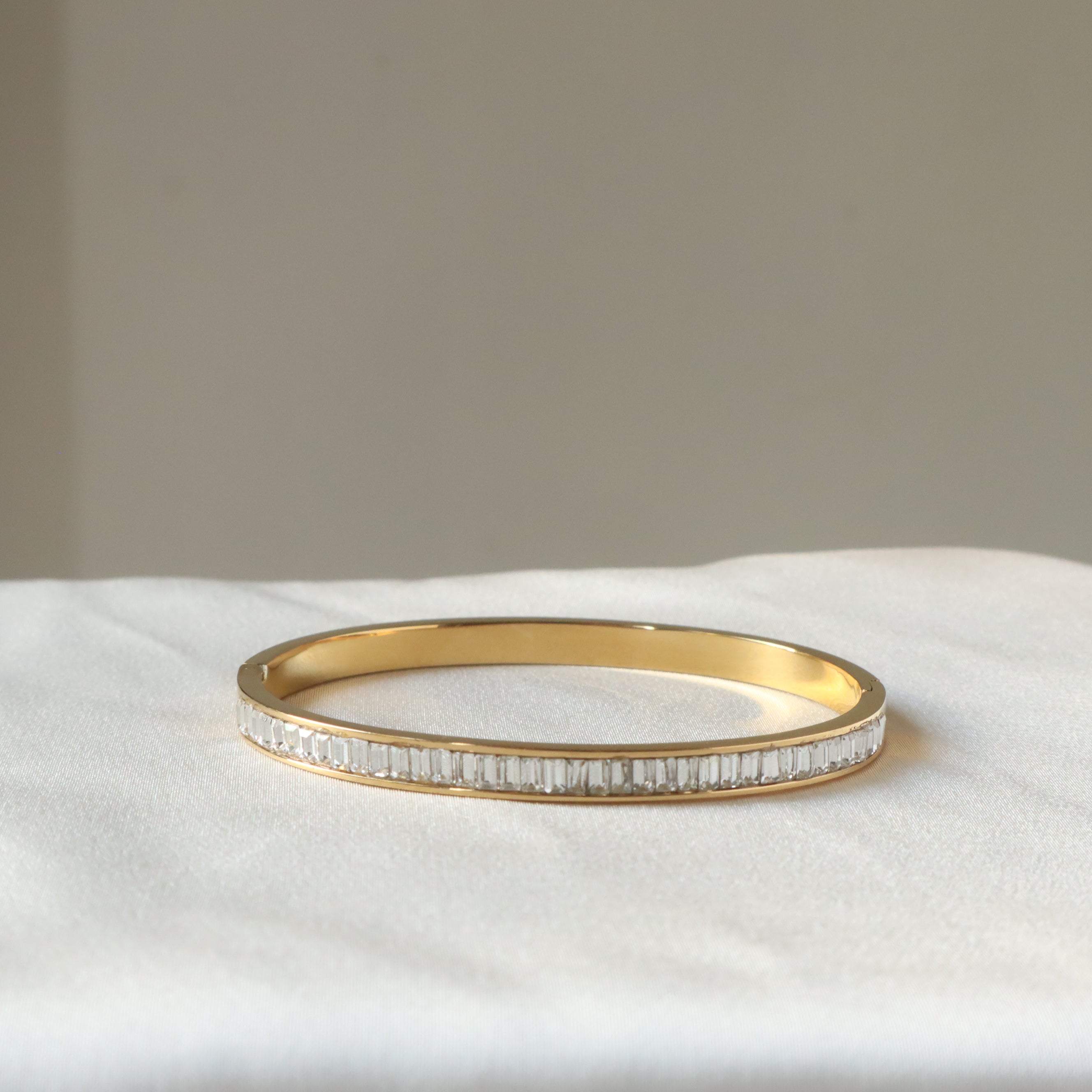 Sleek Studded Baguette 18K Gold Plated Bangle