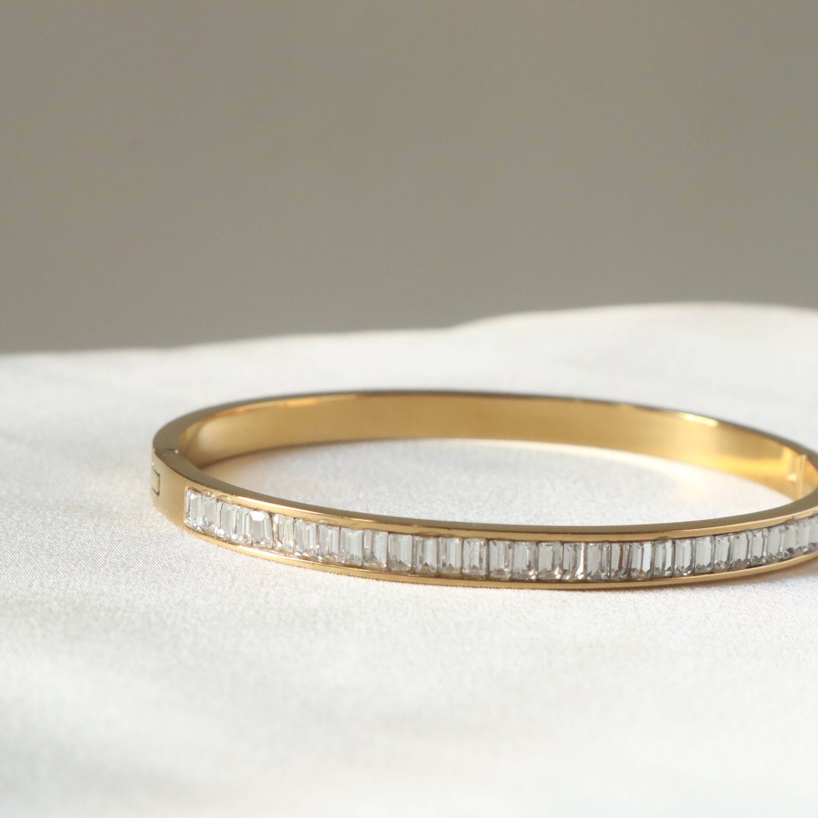 Sleek Studded Baguette 18K Gold Plated Bangle