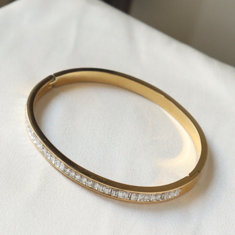 Sleek Studded Baguette 18K Gold Plated Bangle