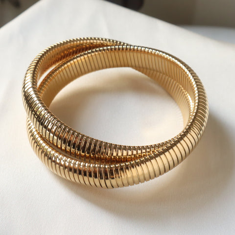 Big Intertwined Coil 18K Gold Plated Bangle