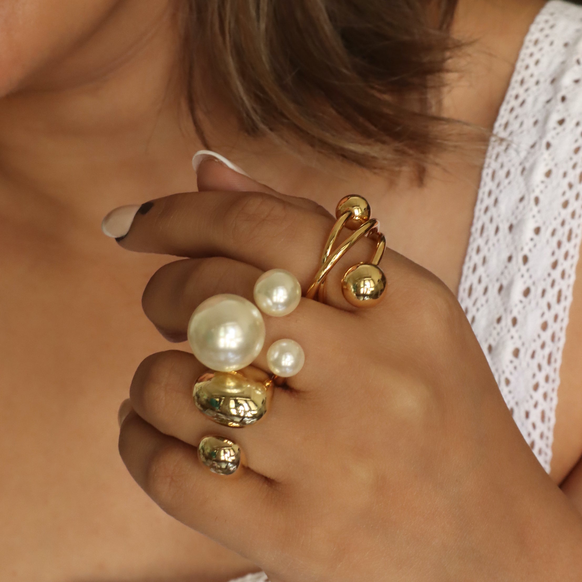 Big Three Pearl 18K Gold Plated Ring