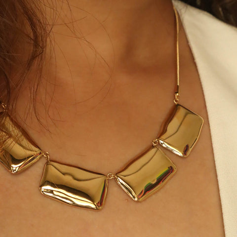 Big Statement Square Collar 18K Gold Plated Necklace