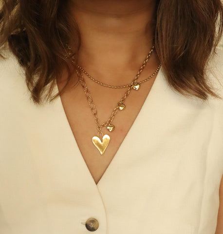 Heart Chain Double Layer 18K Gold Plated Necklace