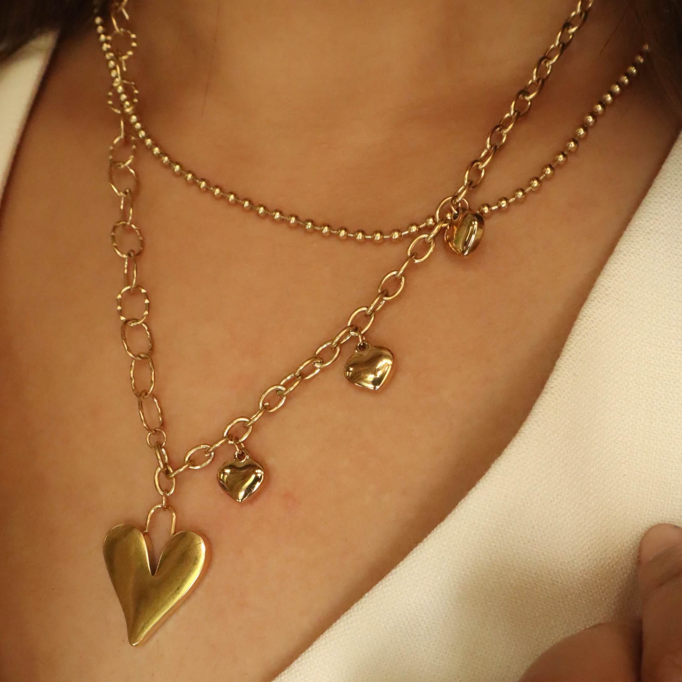 Heart Chain Double Layer 18K Gold Plated Necklace