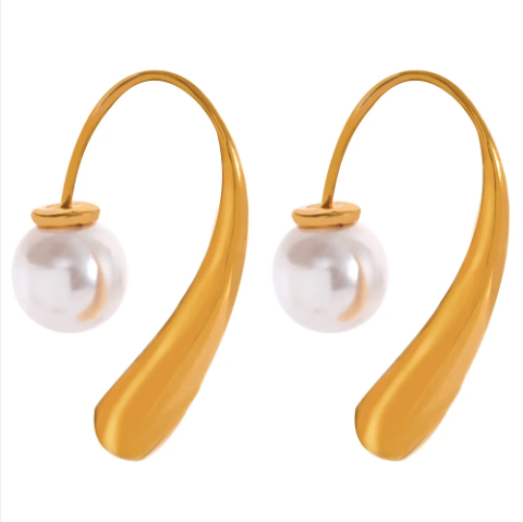 Classic Pearl Ear Shot 18K Gold Plated Earrings