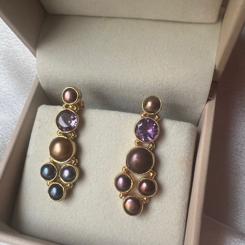 hathor amethyst and pearl earrings