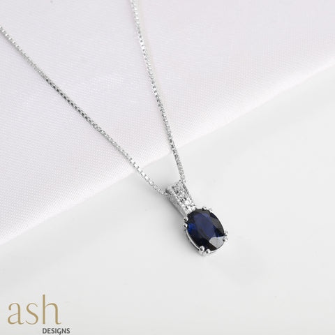 Blue Lagoon Sapphire and Diamond Silver Necklace
