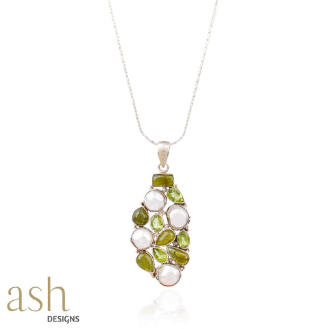 Oasis Vintage Pearl Peridot Pyrite Necklace