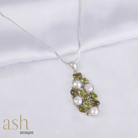 Oasis Vintage Pearl Peridot Pyrite Necklace