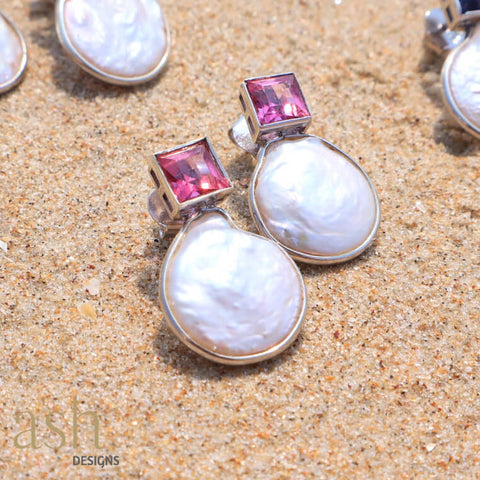 Mother of Pearl and Pink Topaz Earrings