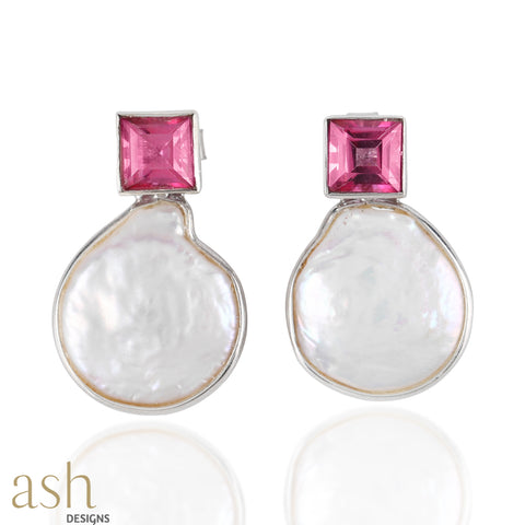 Mother of Pearl and Pink Topaz Earrings