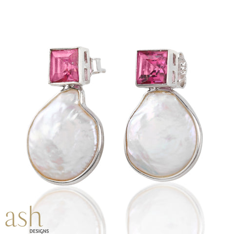 Mother of Pearl and Pink Topaz Earrings