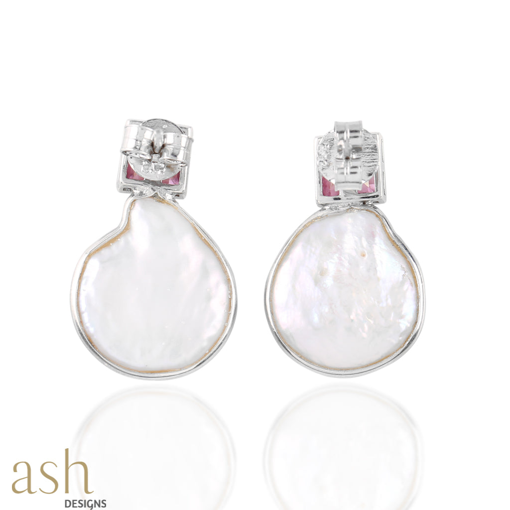 Mother of Pearl and Pink Topaz Earrings