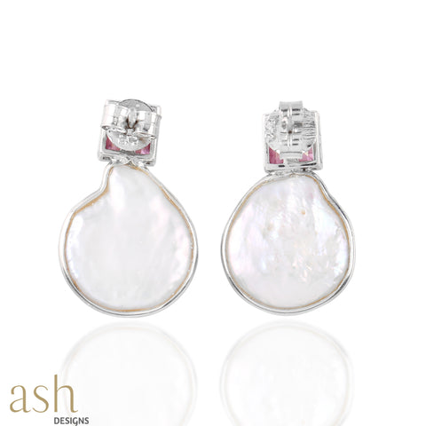 Mother of Pearl and Pink Topaz Earrings