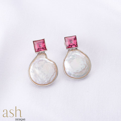 Mother of Pearl and Pink Topaz Earrings