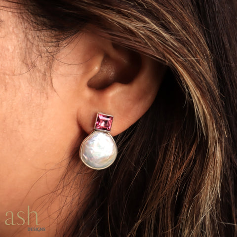 Mother of Pearl and Pink Topaz Earrings