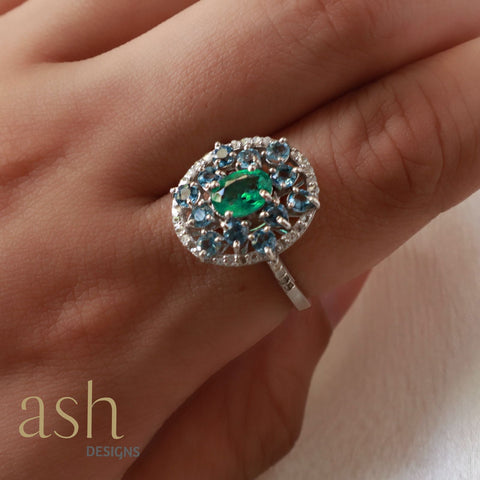 Noeline Emerald and Aquamarine Ring